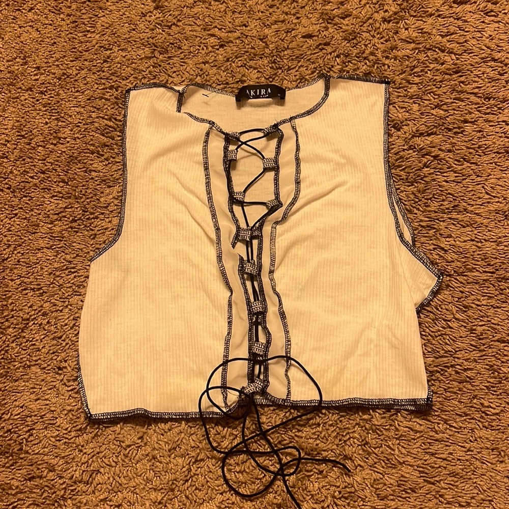 White and Black tie up tank top